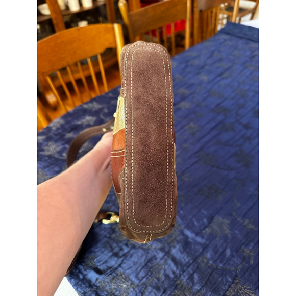 Coach Patchwork Shoulder Bag in Brown & Gold w/ Metal Hangtag - Picture 8 of 15